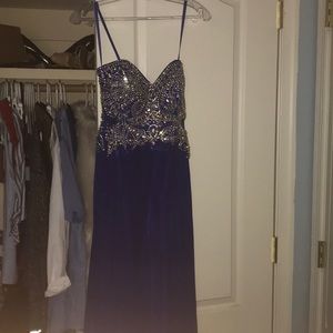 Blue prom dress with detailing